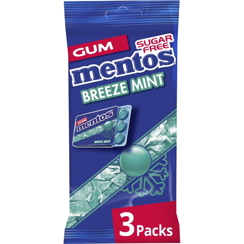 Een afbeelding van Mentos Gum Breeze mint 3-pack