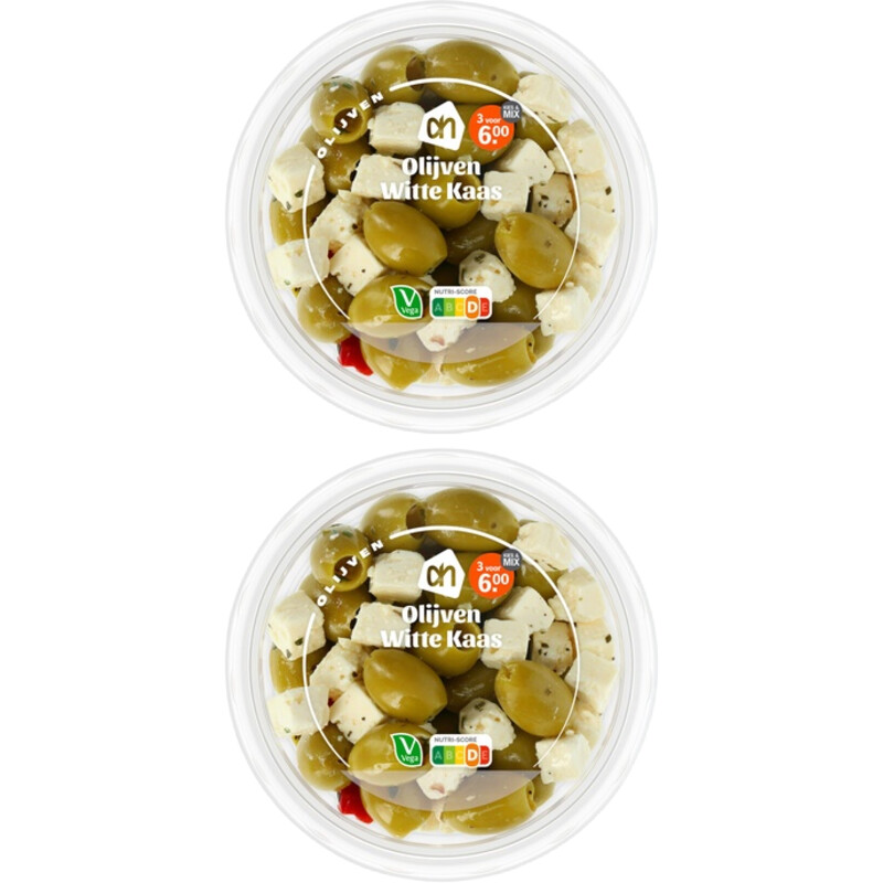 Een afbeelding van AH Groene olijven met witte kaas 2-pack