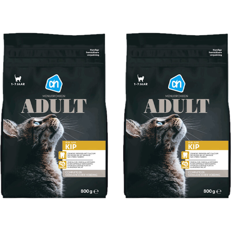 Een afbeelding van AH Premium brokken adult met kip 2-pack