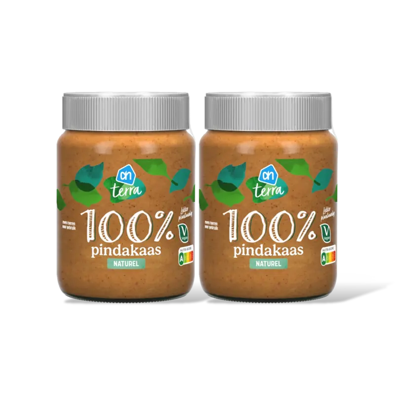 AH Terra Plantaardig 100% pindakaas naturel 2-pck