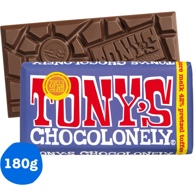 Een afbeelding van Tony's Chocolonely Reep donkere melk pretzel