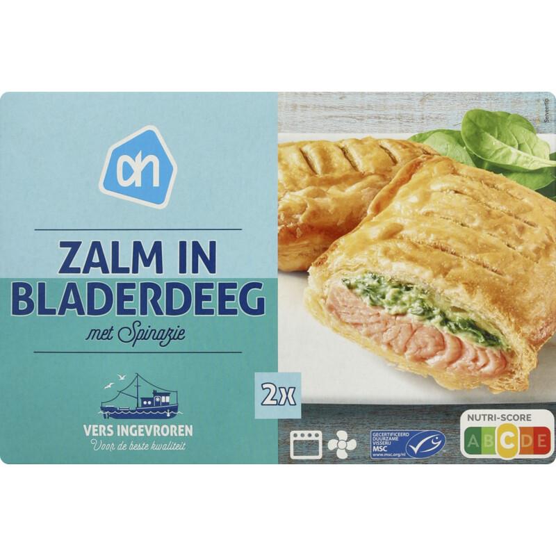 Een afbeelding van AH Zalm in bladerdeeg met spinazie