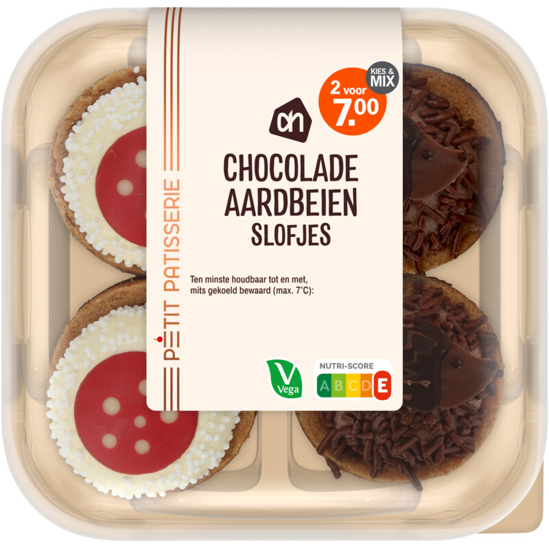 Een afbeelding van AH Chocolade aardbeien slofjes
