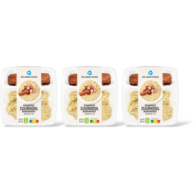 AH Stamppot zuurkool rookworst 3-pack