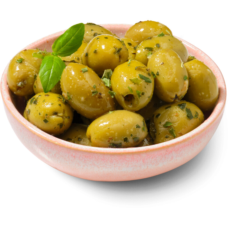 Een afbeelding van AH Groene olijven met basilicum