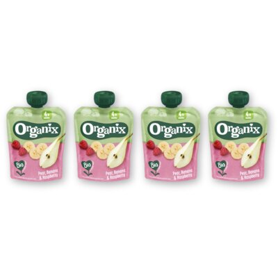 pdp-image-Organix Knijpfruit peer/banaan/framboos 4m+ 4pk