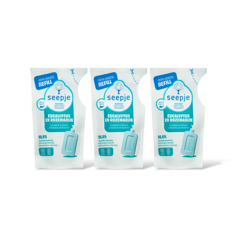Seepje Handzeep eucalyptus rozemarijn navul 2pk