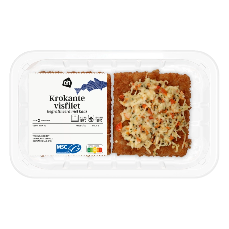Krokante visfilet gegratineerd met kaas