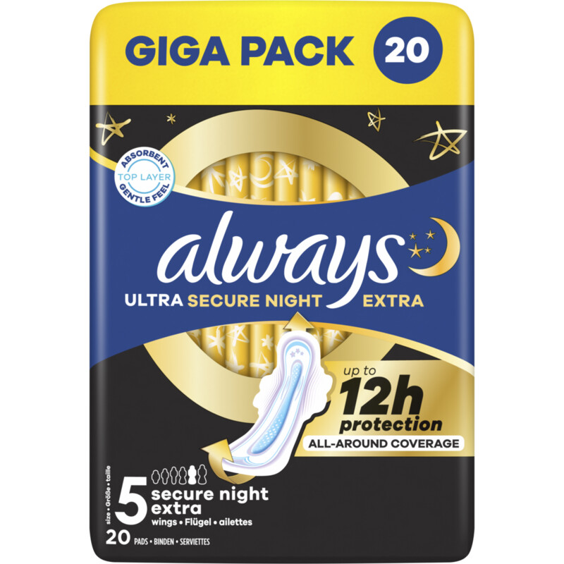 Een afbeelding van Always Ultra secure night extra wings giga pack