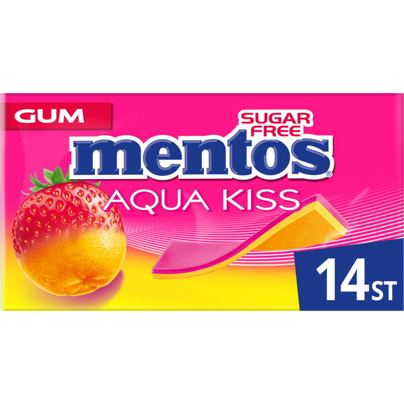 Een afbeelding van Mentos Gum Aqua kiss strawberry mandarin