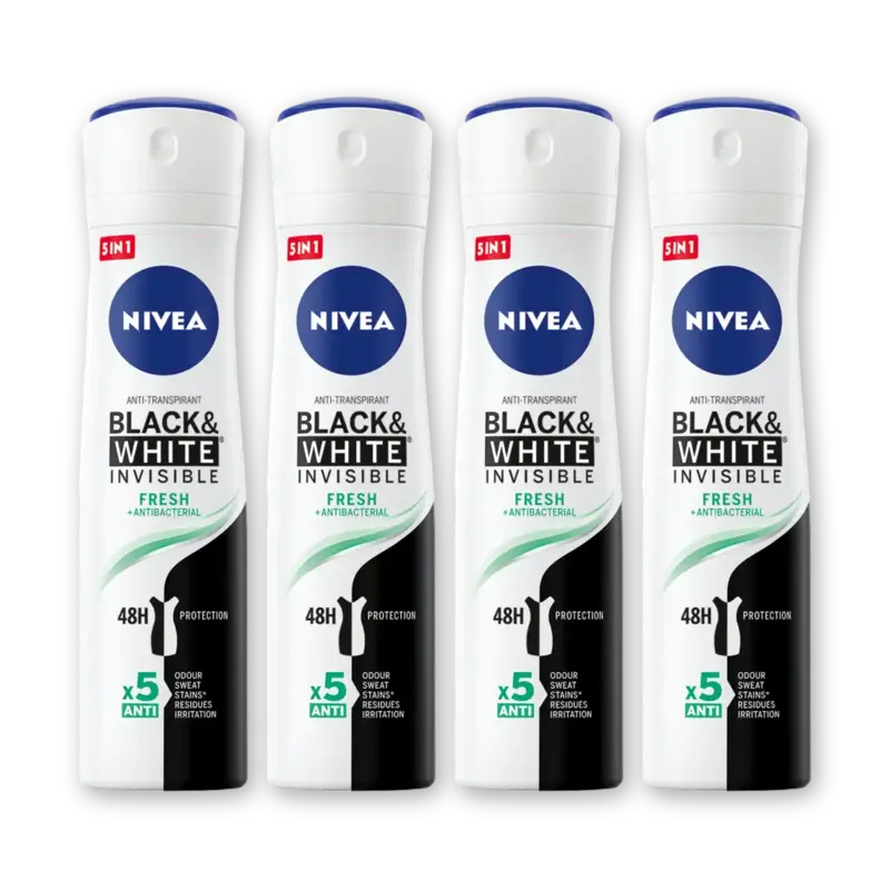 NIVEA Black & white fresh deodorant spray 4-pk