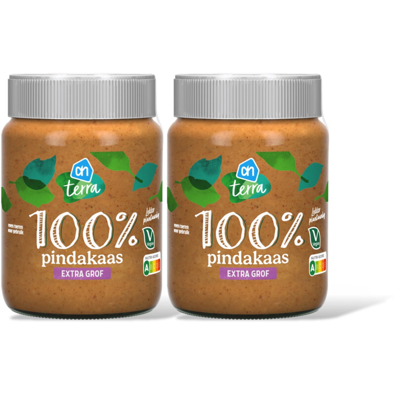 AH Terra Plantaardig 100% pindakaas extr grof 2pk