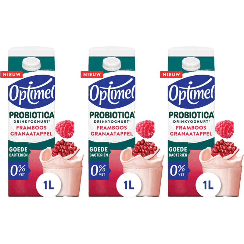 Een afbeelding van Optimel Probiotica drinkyoghurt framboos 3-pack