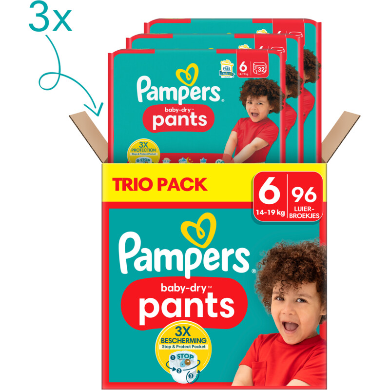 Een afbeelding van Pampers Baby-dry pants maat 6 trio pack