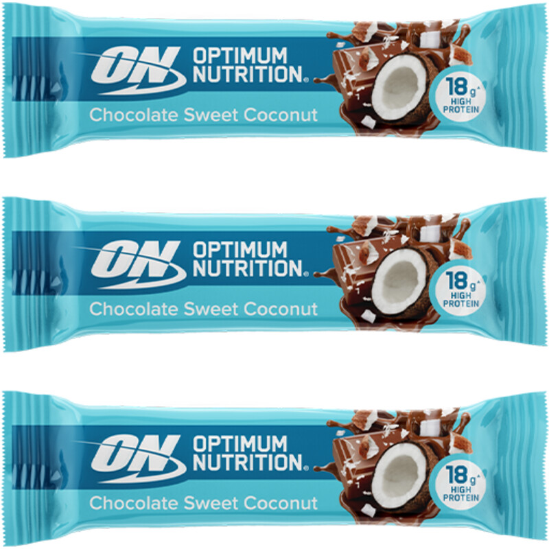 Een afbeelding van Optimum Nutrition Chocolate sweet coconut bar 3-pack