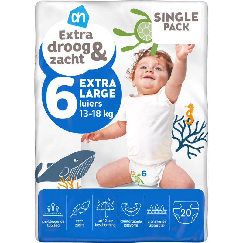 Een afbeelding van AH Extra droog en zacht luiers maat 6
