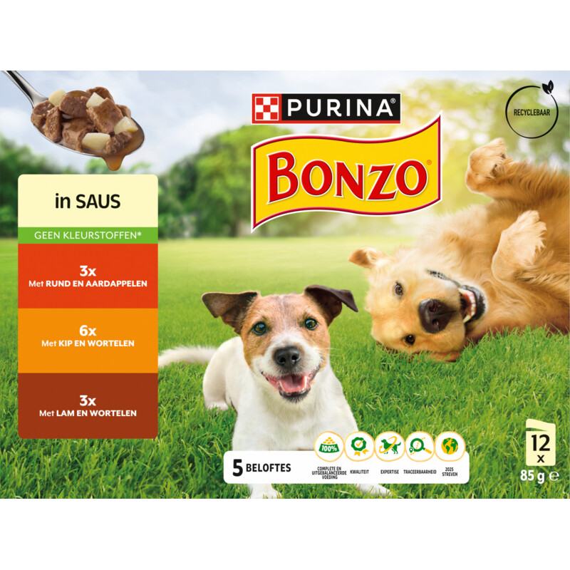 Een afbeelding van Bonzo Maaltijdzakjes in saus rund, kip, lam