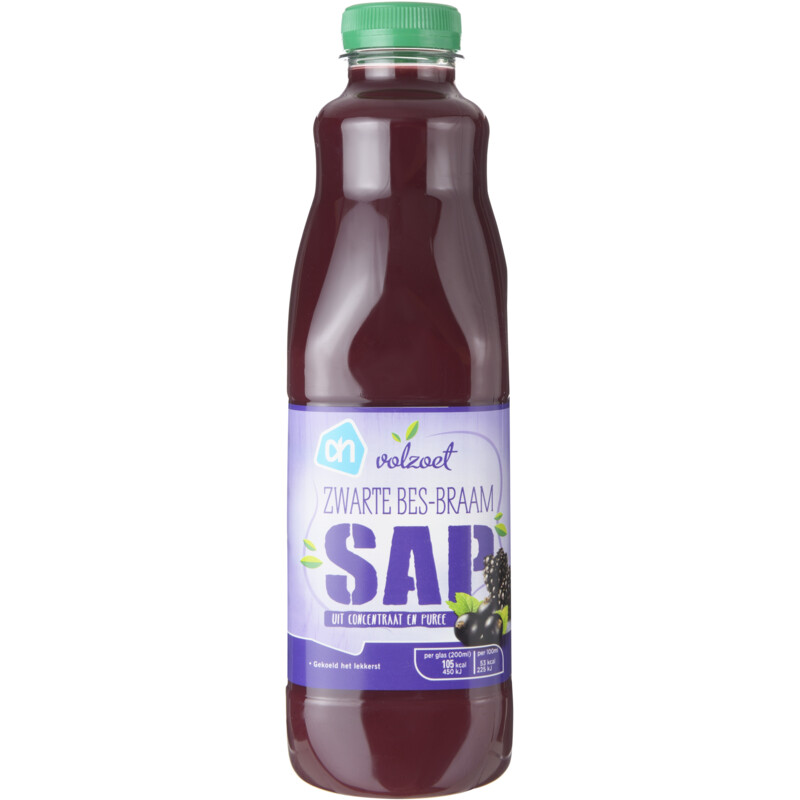 Een afbeelding van AH zwarte bes braam sap pet