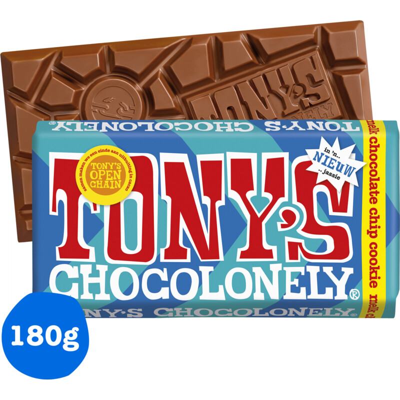 Een afbeelding van Tony's Chocolonely Reep melk choco chip cookie