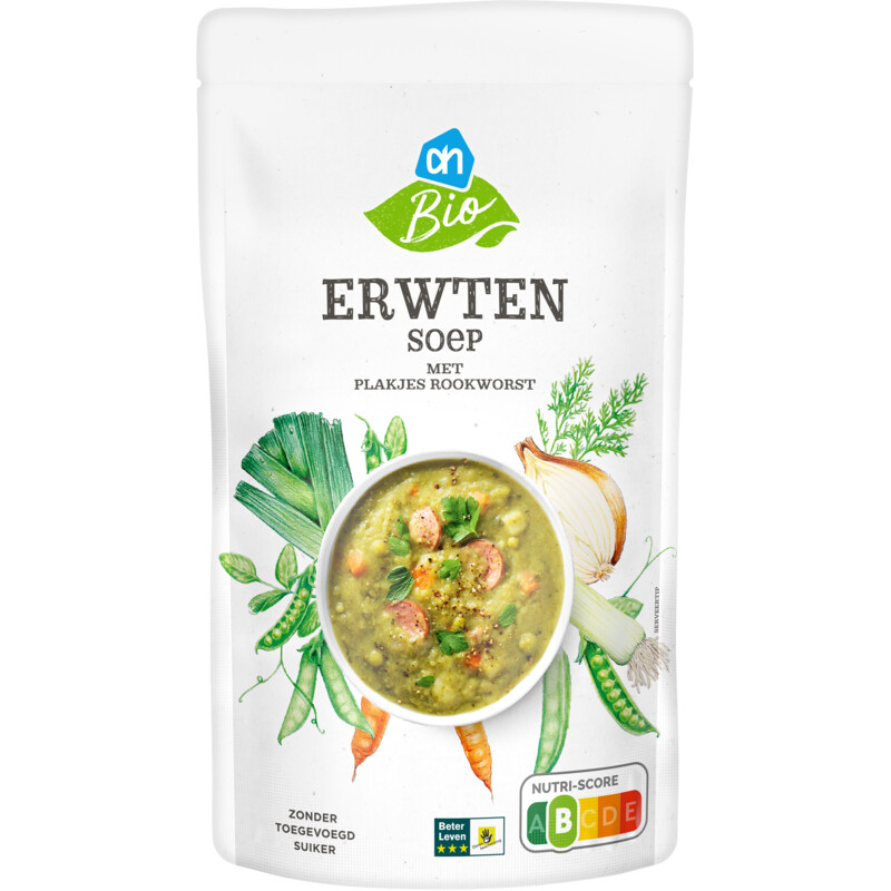 Een afbeelding van AH Biologisch Erwtensoep met stukjes rookworst
