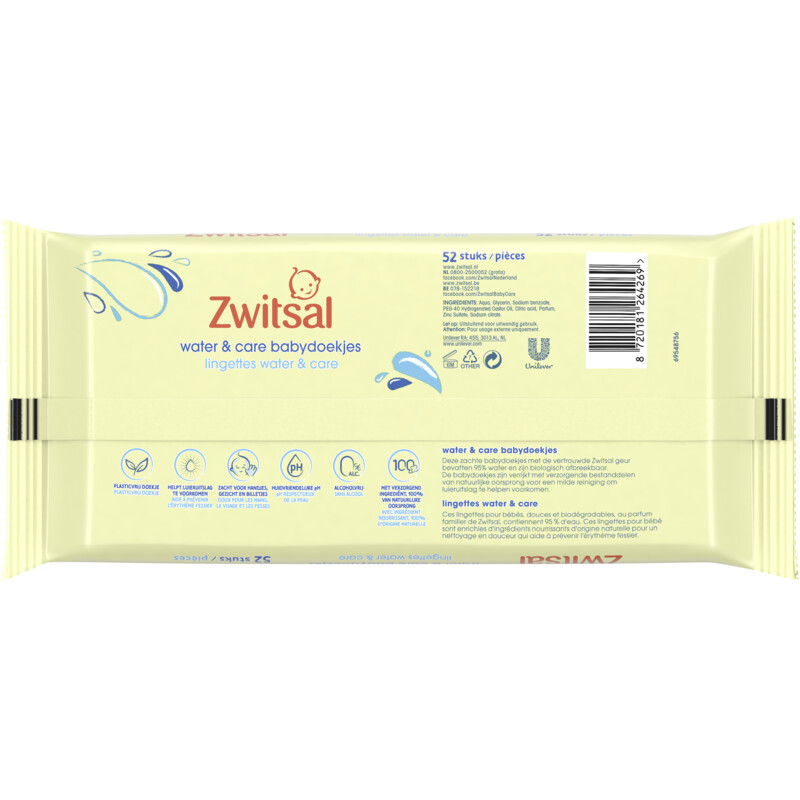 Een afbeelding van Zwitsal Water & care babydoekjes
