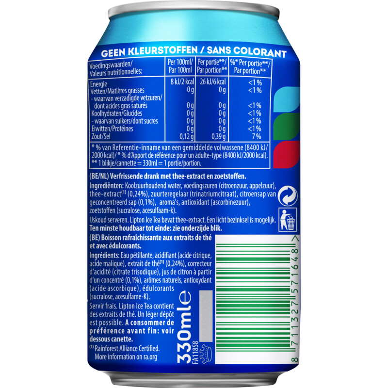 Een afbeelding van Lipton Ice tea sparkling zero sugar tray