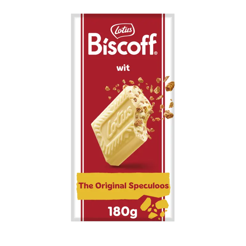 Biscoff speculoos witte chocoladereep met speculoos stukjes