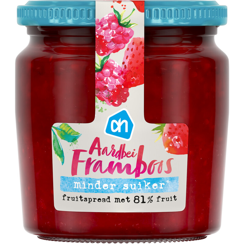 Een afbeelding van AH Fruitspread aardbei framboos