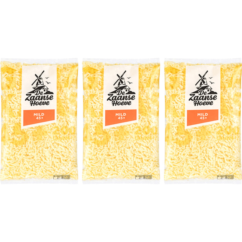 Een afbeelding van De Zaanse Hoeve Kaas Geraspt Mild 45+ 3-pack