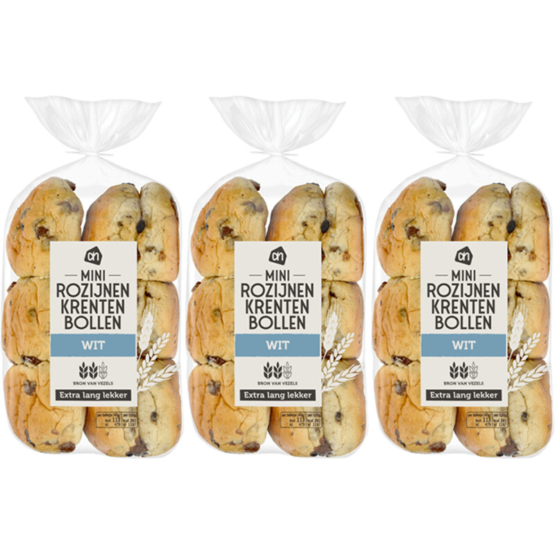 Een afbeelding van AH Mini rozijnen krenten bollen 3-pack
