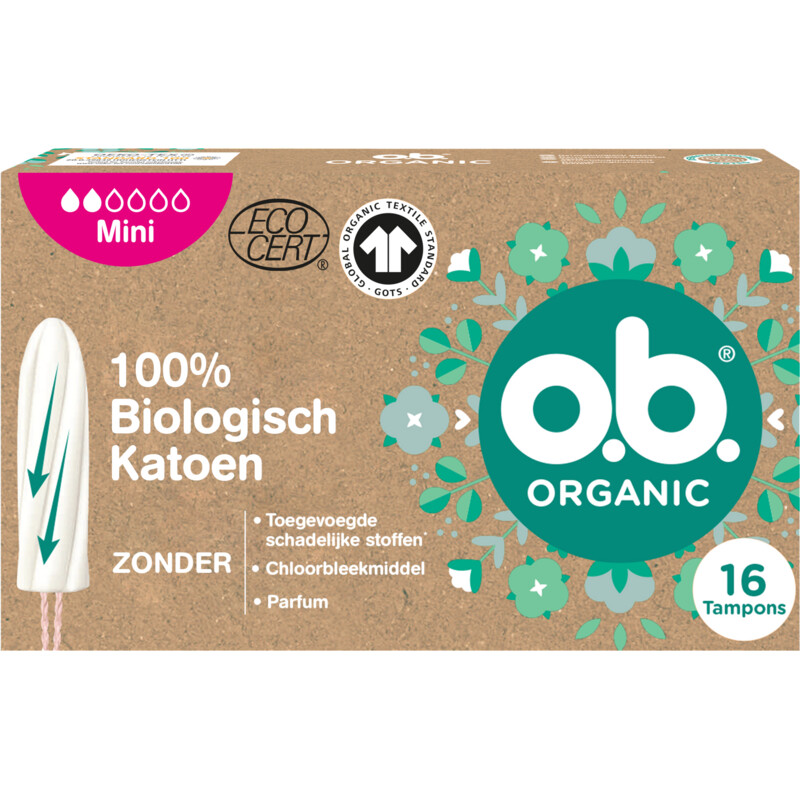 Een afbeelding van o.b. Organic cotton tampons mini