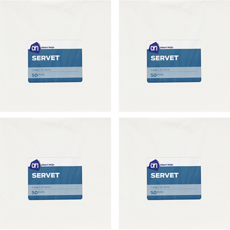 Een afbeelding van AH Servetten 2-laags 33x33 cm wit 4-pack
