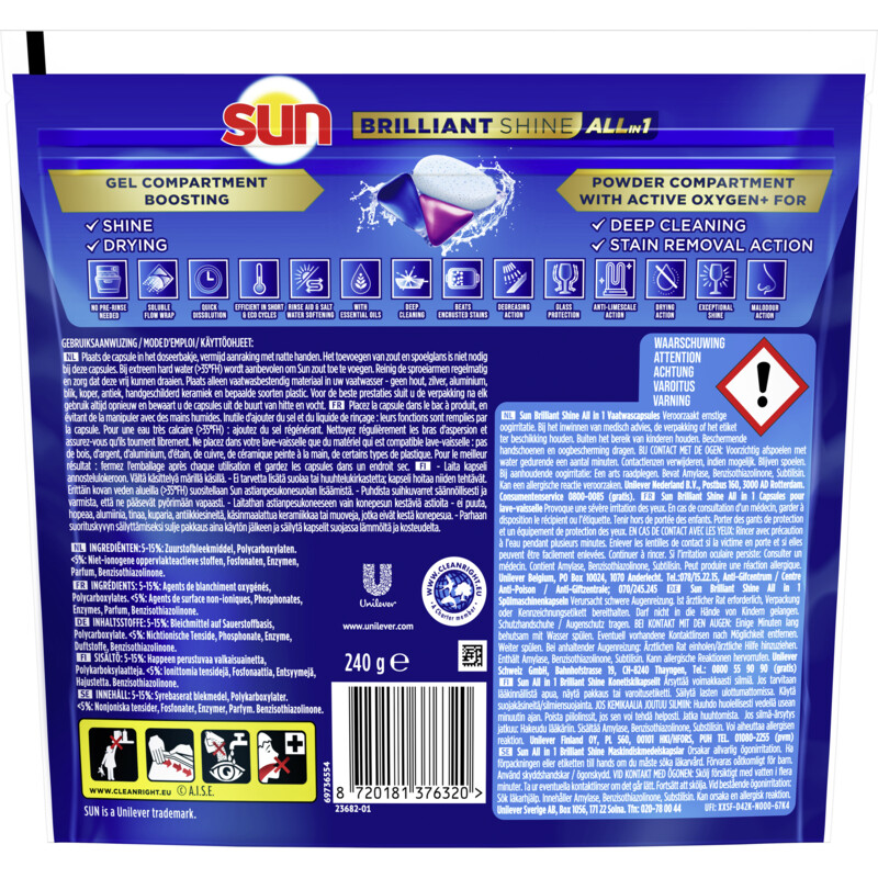 Een afbeelding van Sun Brilliant shine all-in-1 vaatwascapsules