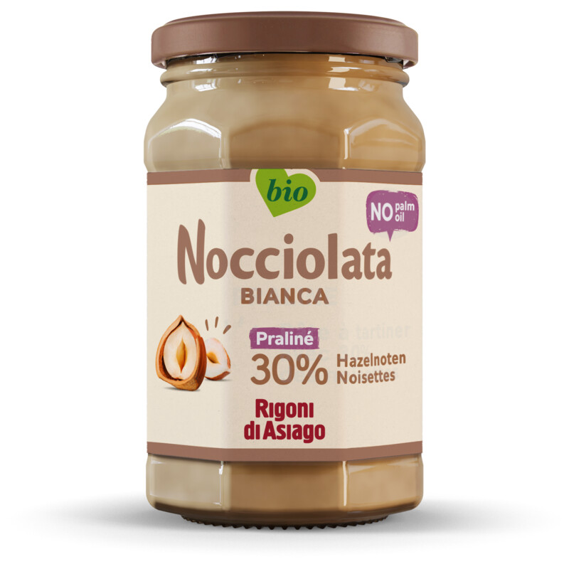 Een afbeelding van Nocciolata Bianca hazelnootpasta zonder palmolie