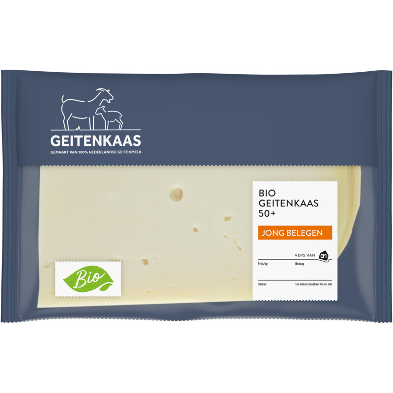 Een afbeelding van AH Biologisch Geitenkaas jong belegen 50+ plakken