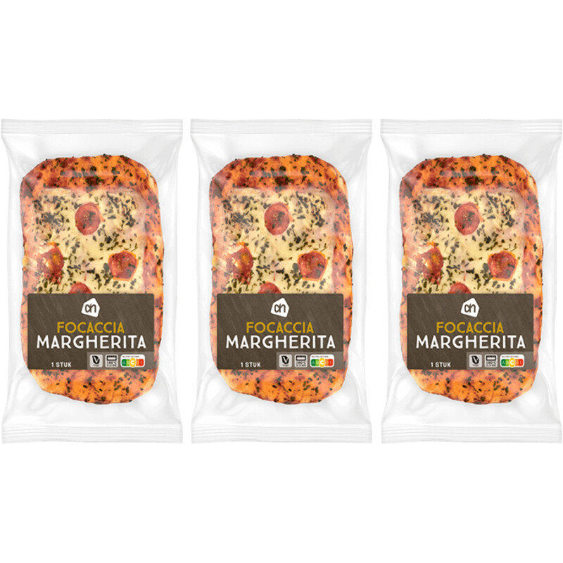 Een afbeelding van AH Focaccia margherita 3-pack