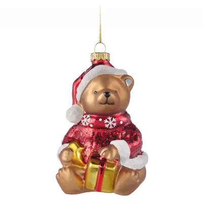 pdp-image-Decoris Glashanger kerstbeer zittend rood