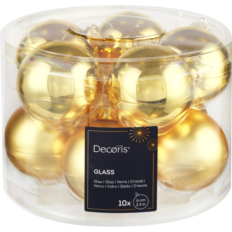 Een afbeelding van Decoris Glazen ballen goud 6cm