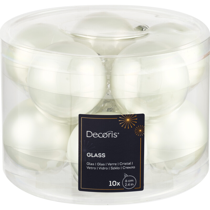 Een afbeelding van Decoris Glazen ballen wit 6cm