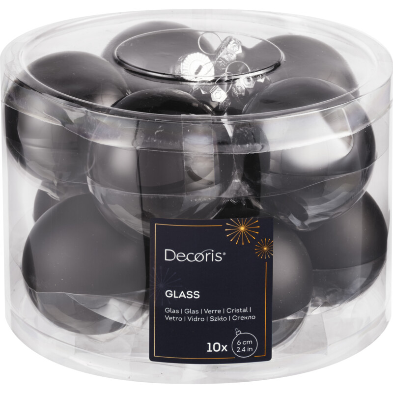 Een afbeelding van Decoris Glazen ballen set 6cm zwart