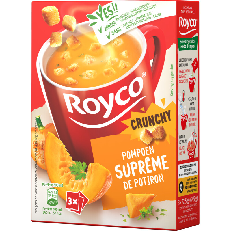 Een afbeelding van Royco Minute soup crunchy Pompoens BEL