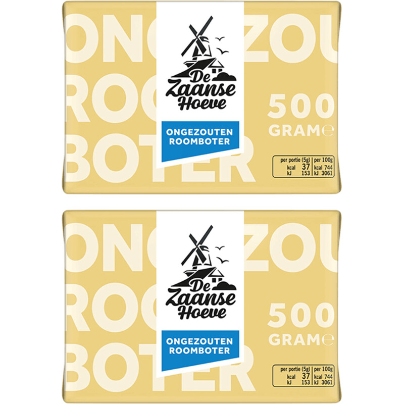 Een afbeelding van De Zaanse Hoeve Ongezouten roomboter 2-pack