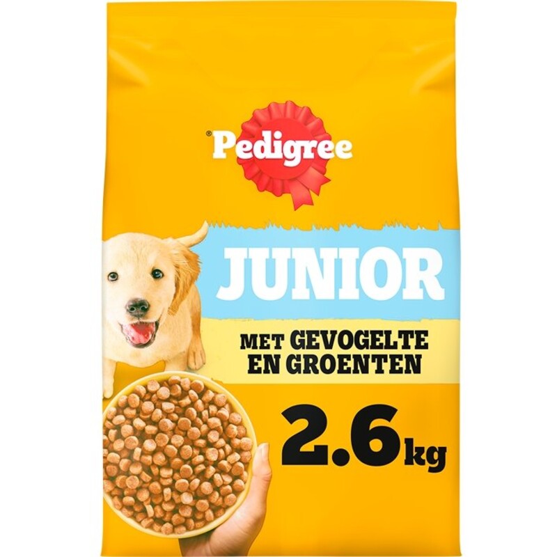 Een afbeelding van Pedigree Junior met gevogelte en groenten