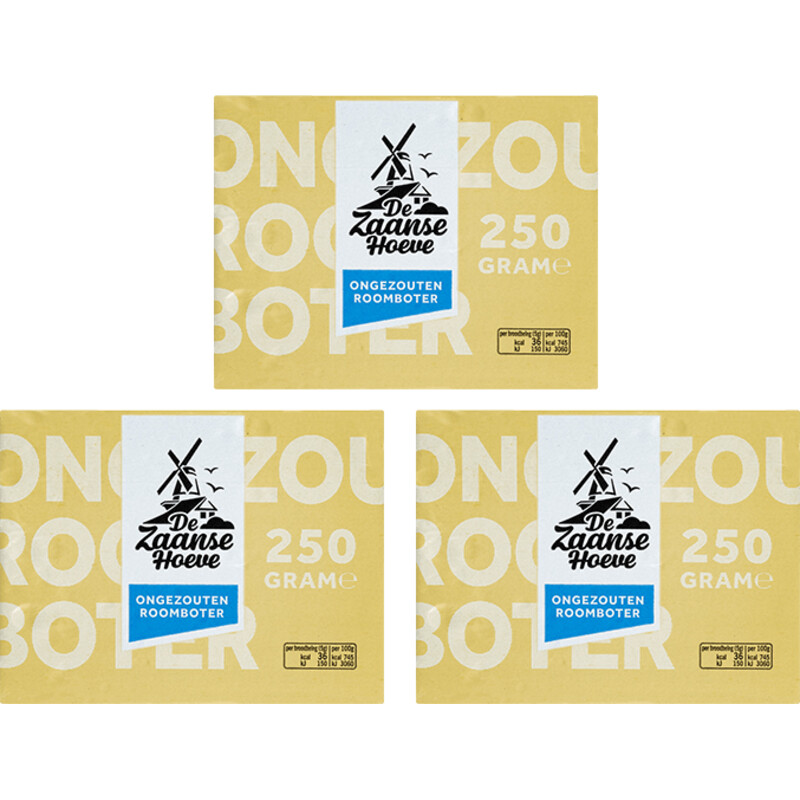 Een afbeelding van De Zaanse Hoeve Roomboter ongezouten 3-pack