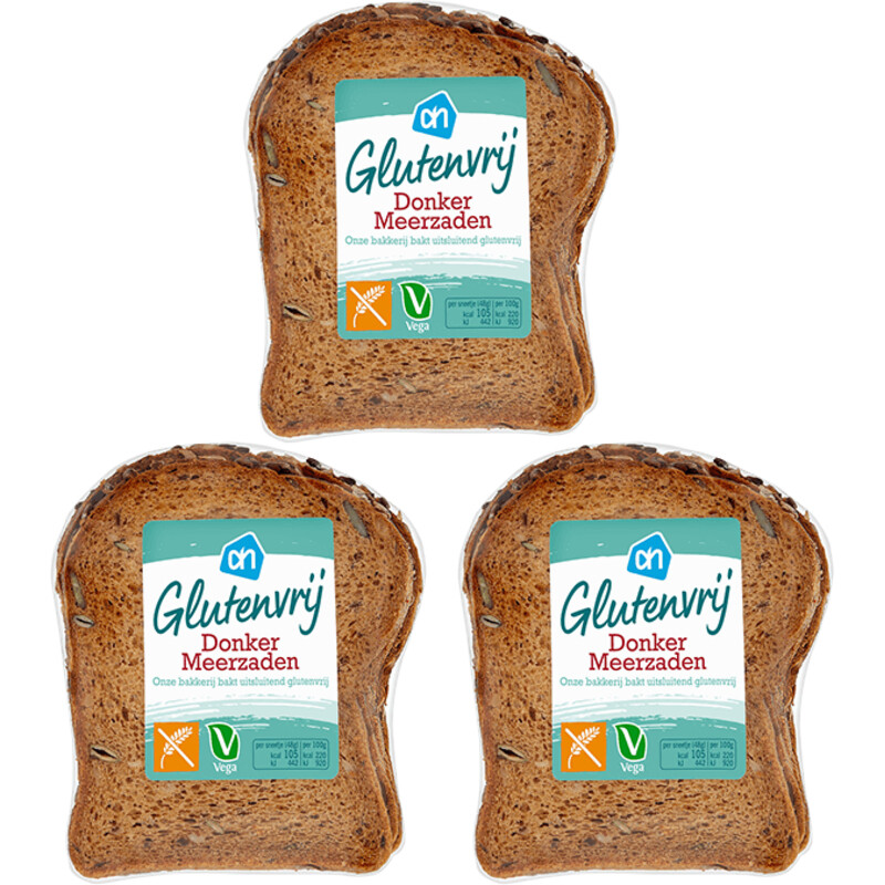 Een afbeelding van AH Glutenvrij Brood donker meerzaden half 3-pack
