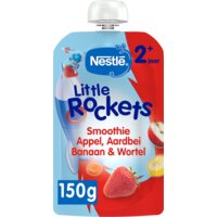Een afbeelding van Little Rockets Smoothie aardbei appel banaan wortel 2+