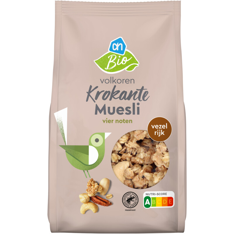 Een afbeelding van AH Biologisch Volkoren krokante muesli vier noten