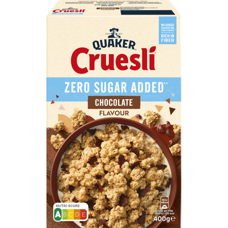 Een afbeelding van Quaker Cruesli zero sugar added chocolate