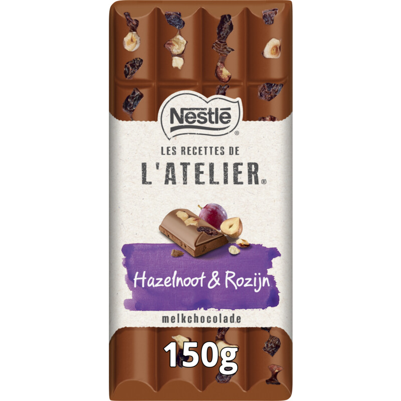 Een afbeelding van L'Atelier Melkchocoladereep hazelnoot & rozijn