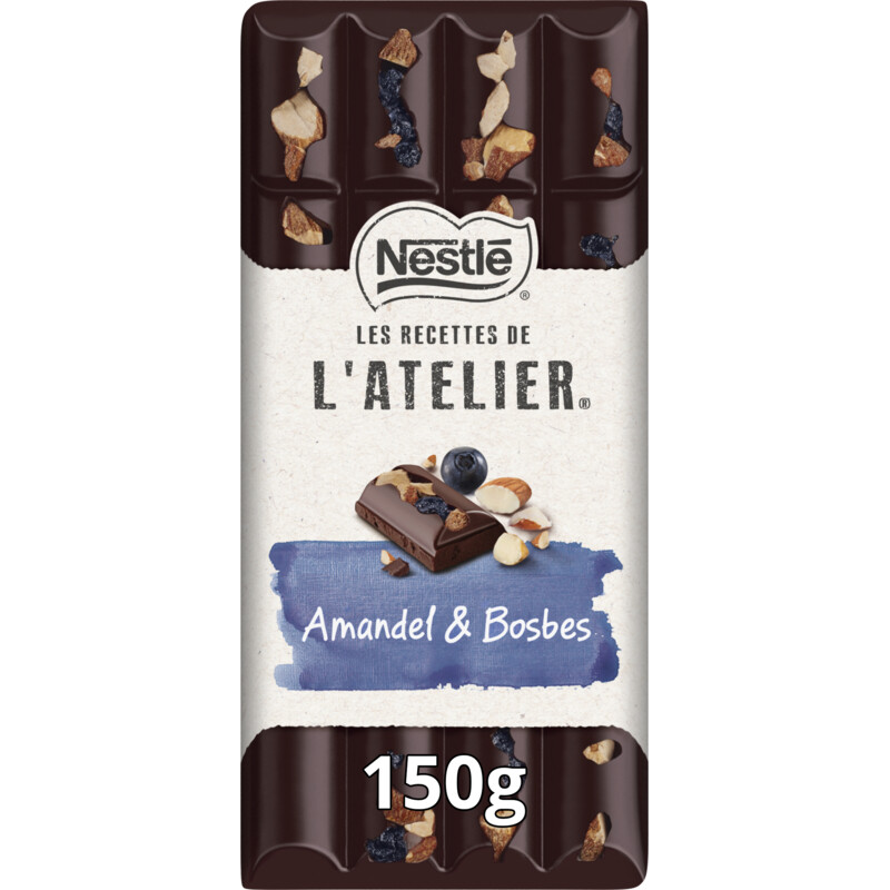 Een afbeelding van L'Atelier Pure chocoladereep amandel & bosbes